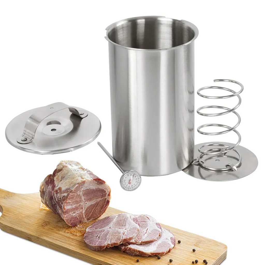 MEIYOU Stainless steel ham cooker 1.5L with thermometer, ideal for homemade ham, bacon or meat dishes
