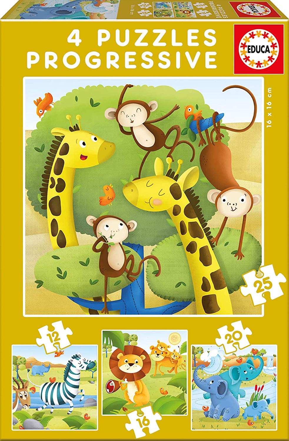 Educa 17147 Progressive Puzzles Wild Animals 12/16/20/25 "