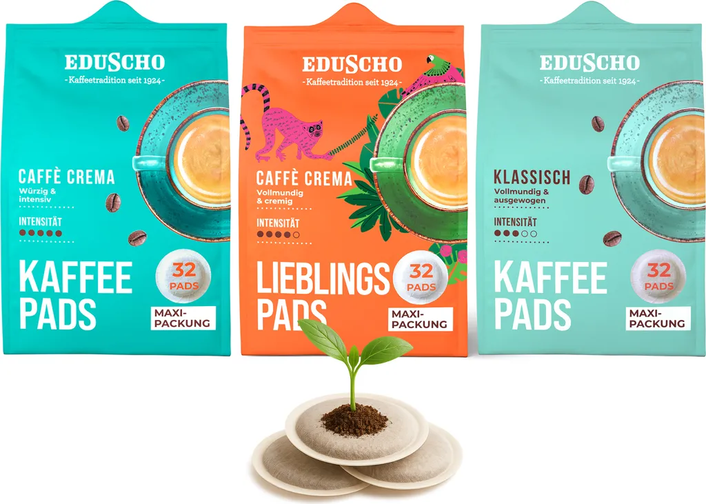 Tchibo Eduscho Coffee Pod Mix Sample Set Variety Pack, Favorite Pods Caffè Crema, Caffè Crema & Classic, 96 pieces – 3x 32 pods, sustainable, suitable for Senseo machines
