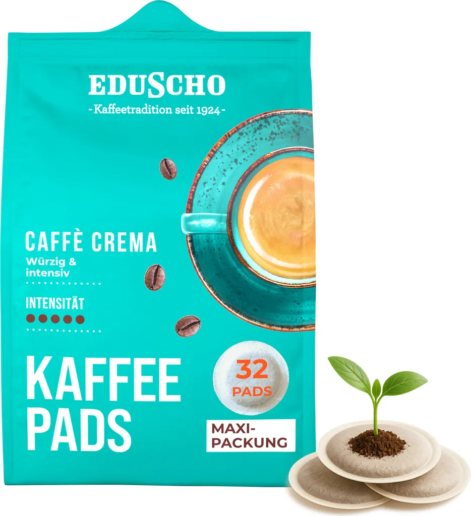 Tchibo Eduscho Caffè Crema coffee pods, 32 pods, 1-pack, spicy, intense, for all pod machines, industrially compostable 210g