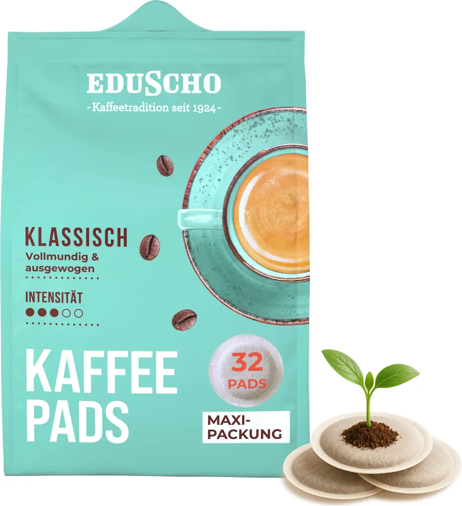 Tchibo Eduscho Classic Coffee Pods, 32 pods, 1-pack, full-bodied & balanced, for all pod machines, industrially compostable 210g