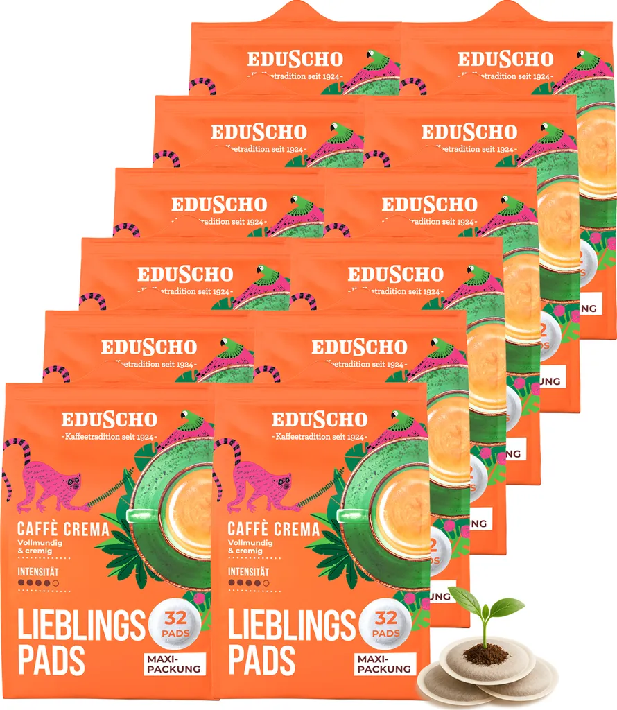 Tchibo Eduscho Coffee Pods Maxi Pack, Favorite Pods Caffè Crema, 384 pods – 12 x 32 pods, full-bodied and creamy, for all pod machines, industrially compostable 2500g