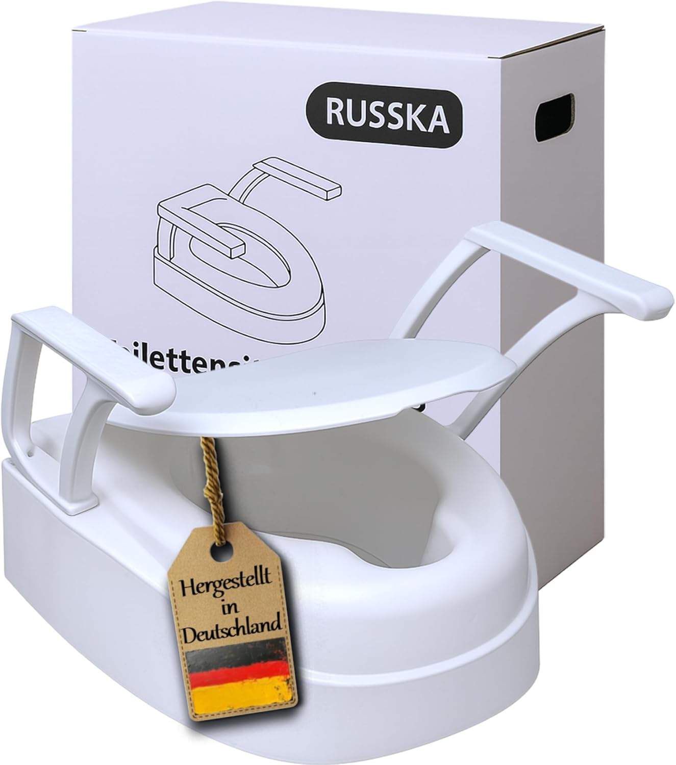 FabaCare Store FabaCare Toilet Seat Raiser 3-Way Height Adjustable 15 cm with Lid and Armrests, Sturdy Design up to 130 kg, Change System 6 cm, 12 cm, 15 cm