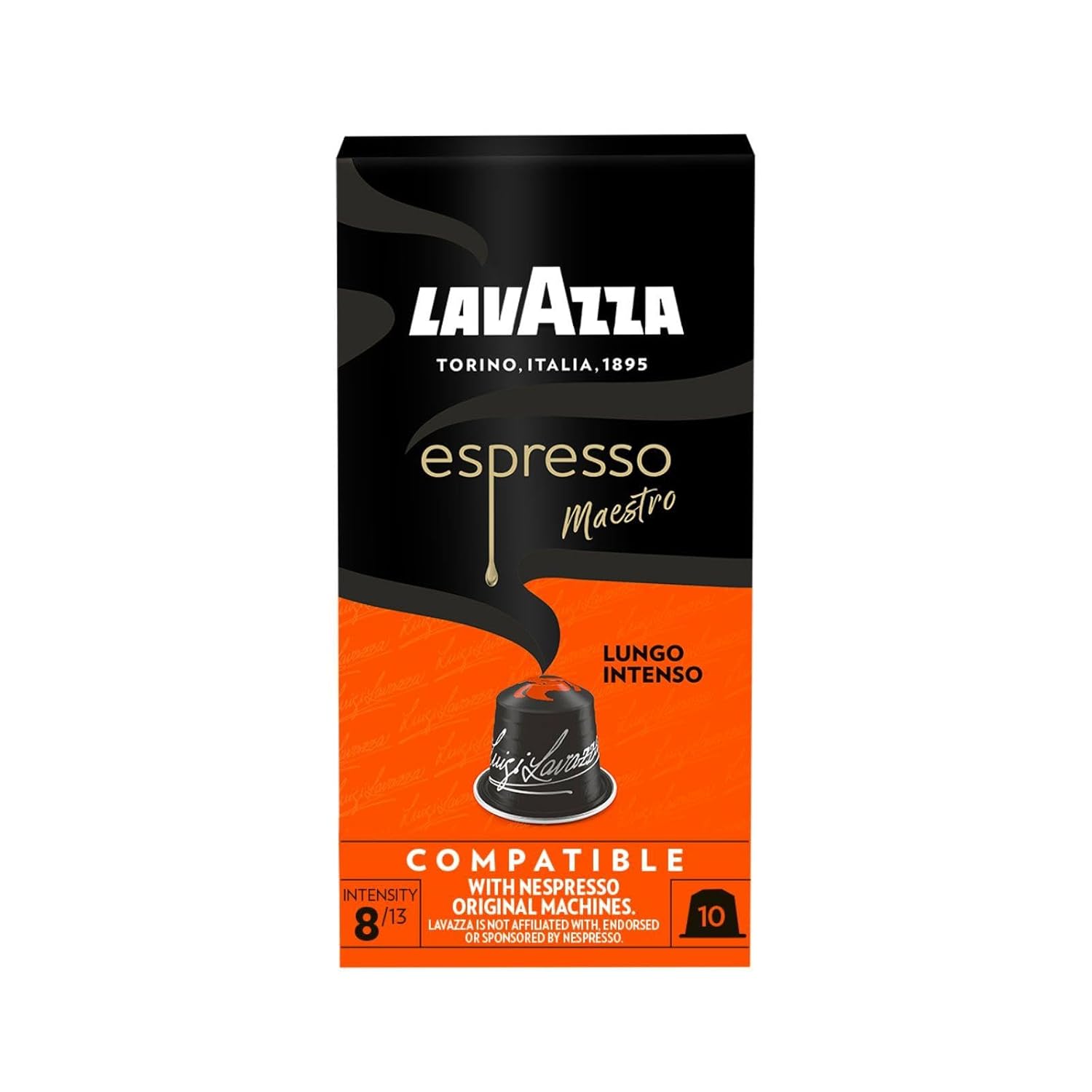 Lavazza Lungo Intenso, Intense Espresso Experience with Notes of Caramel and Chocolate, 10 Capsules, Nespresso Compatible