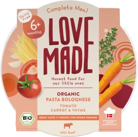 LoveMade Organics Menu pasta bolognese with tomatoes, carrots, thyme, from 6 months, 185 g