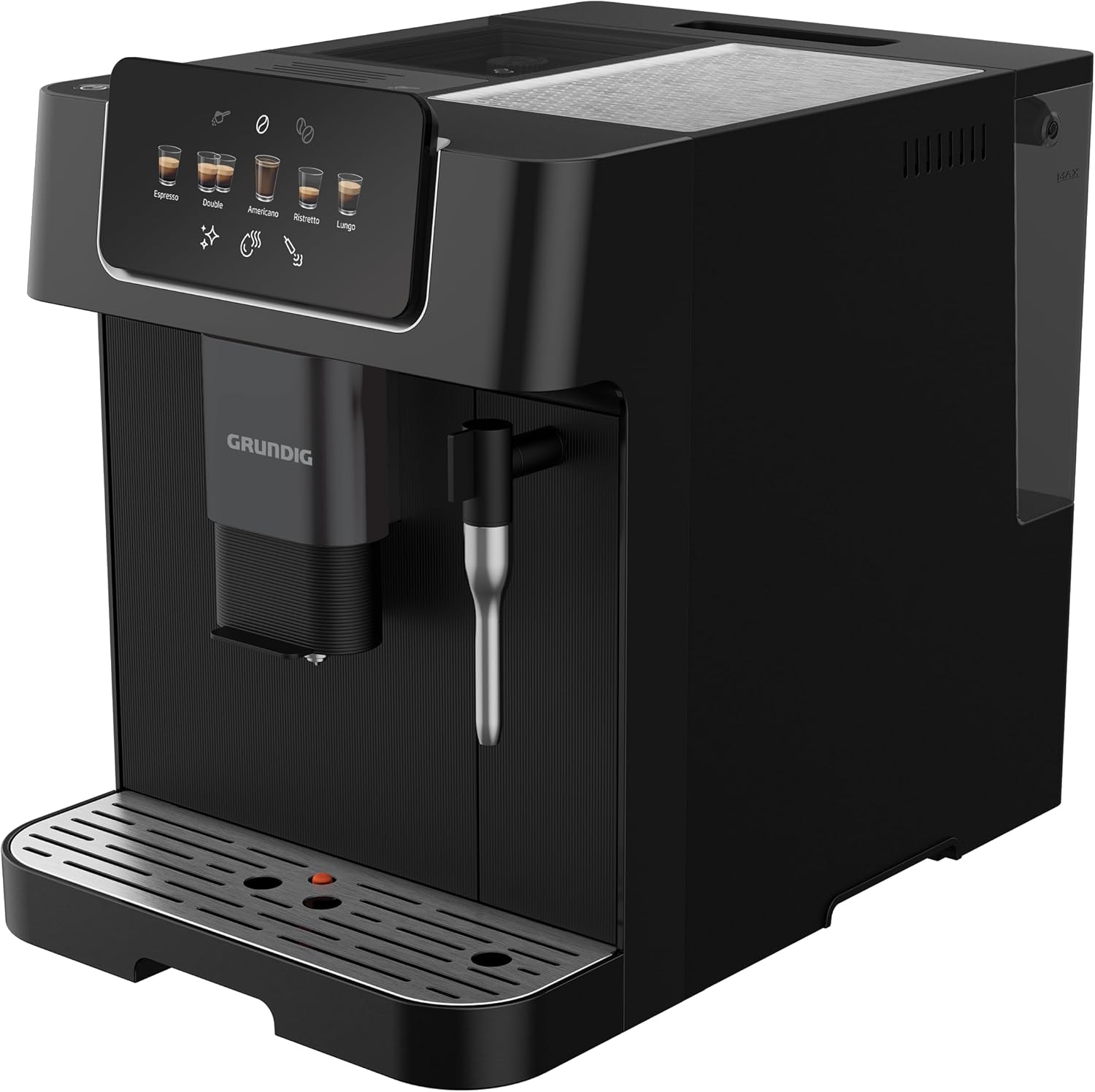 GRUNDIG KVA 6230 Fully Automatic Coffee Machine with Milk Frothing Nozzle, Stainless Steel Grinder with 13 Grinding Levels, 250 g Bean Container, 2 Liter Removable Water Tank, 19 Bar Pump Pressure