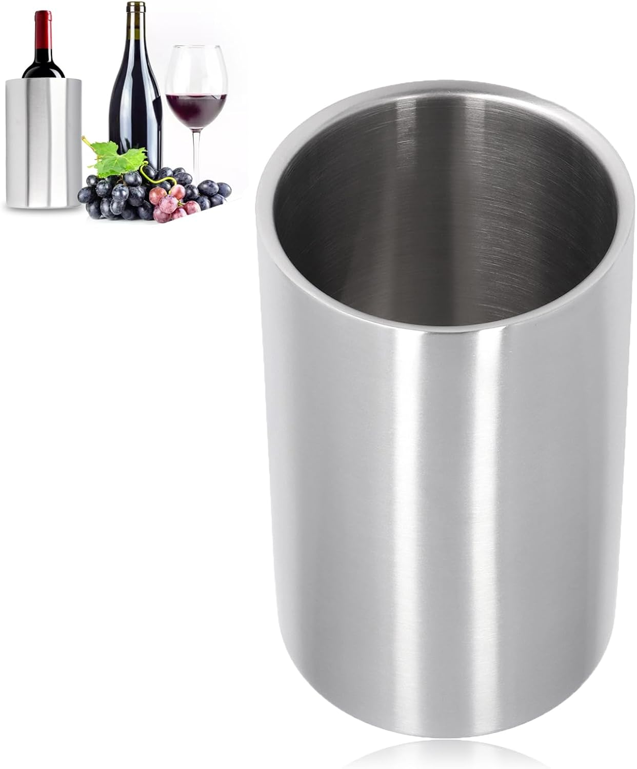 HERCHR Store Wine bucket, double stainless steel cooler, bar wine cooler, 19.5 x 12 cm, slim, straight shape, modern beer ice cooler for bar