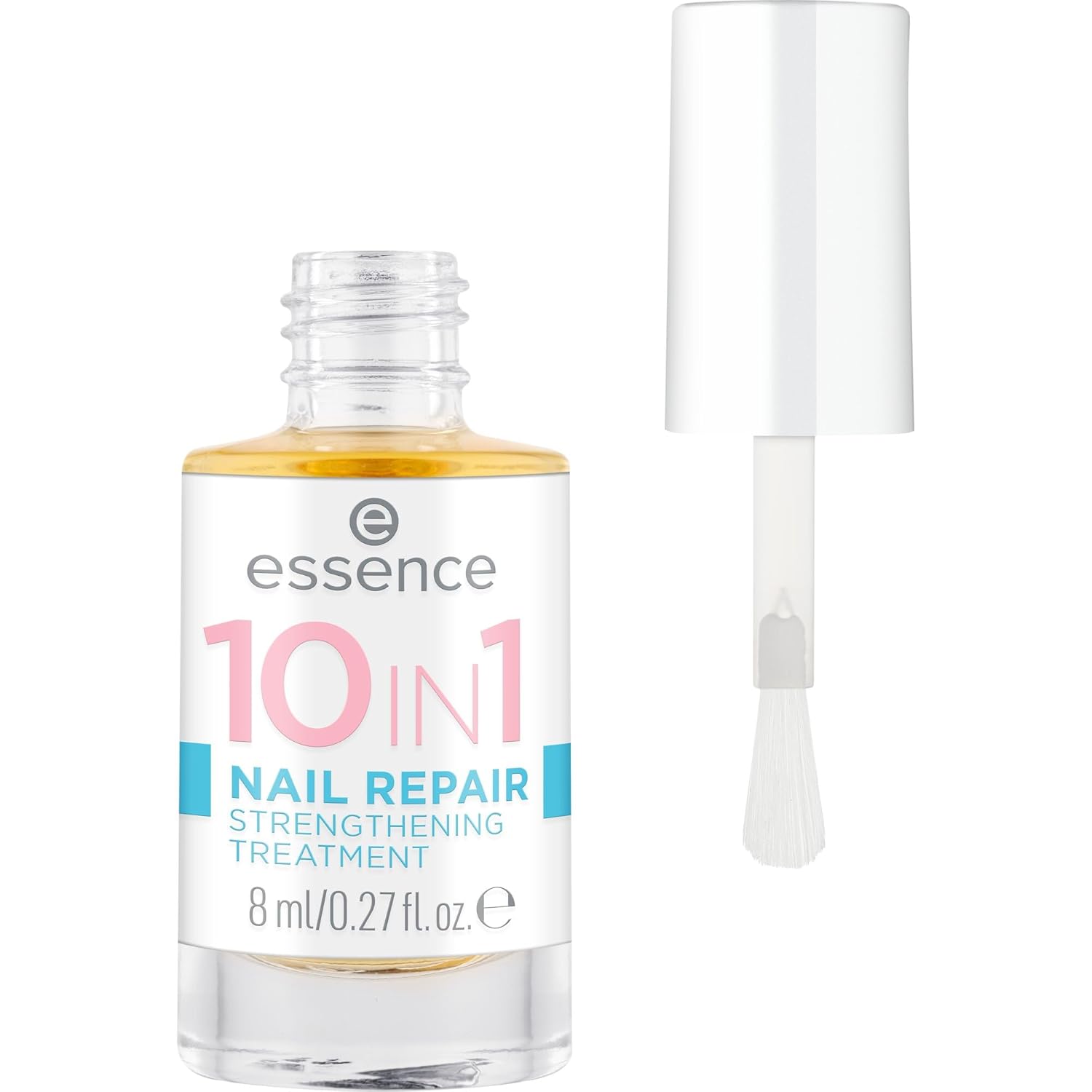 Essence Cosmetics 10-in-1 Nail Repair Strengthening Treatment, Nail Hardener, Transparent, Volumizing, Strengthening, No Microplastic Particles, No Preservatives, No Perfume, Pack of 1 (8 ml)