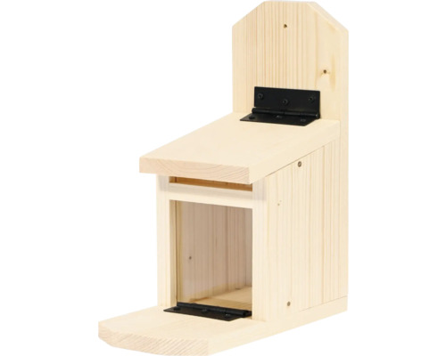Squirrel feeding station dobar Pärnu, squirrel feeding station, feeding house with acrylic glass pane and feeding flap, light brown, approx. 24 x 12 x 28 cm