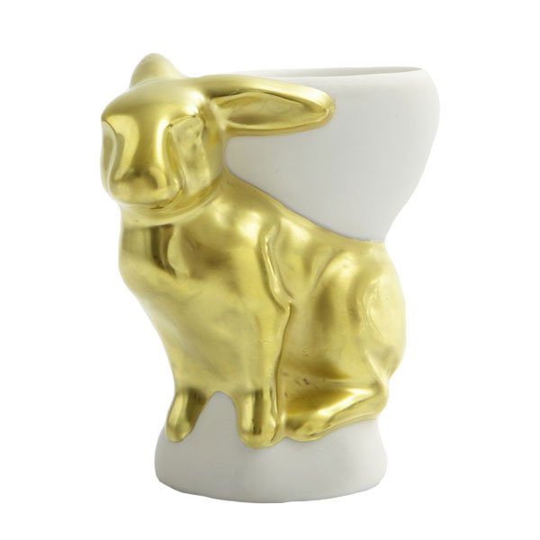 Egg cup with rabbit, gold, by Reichenbach