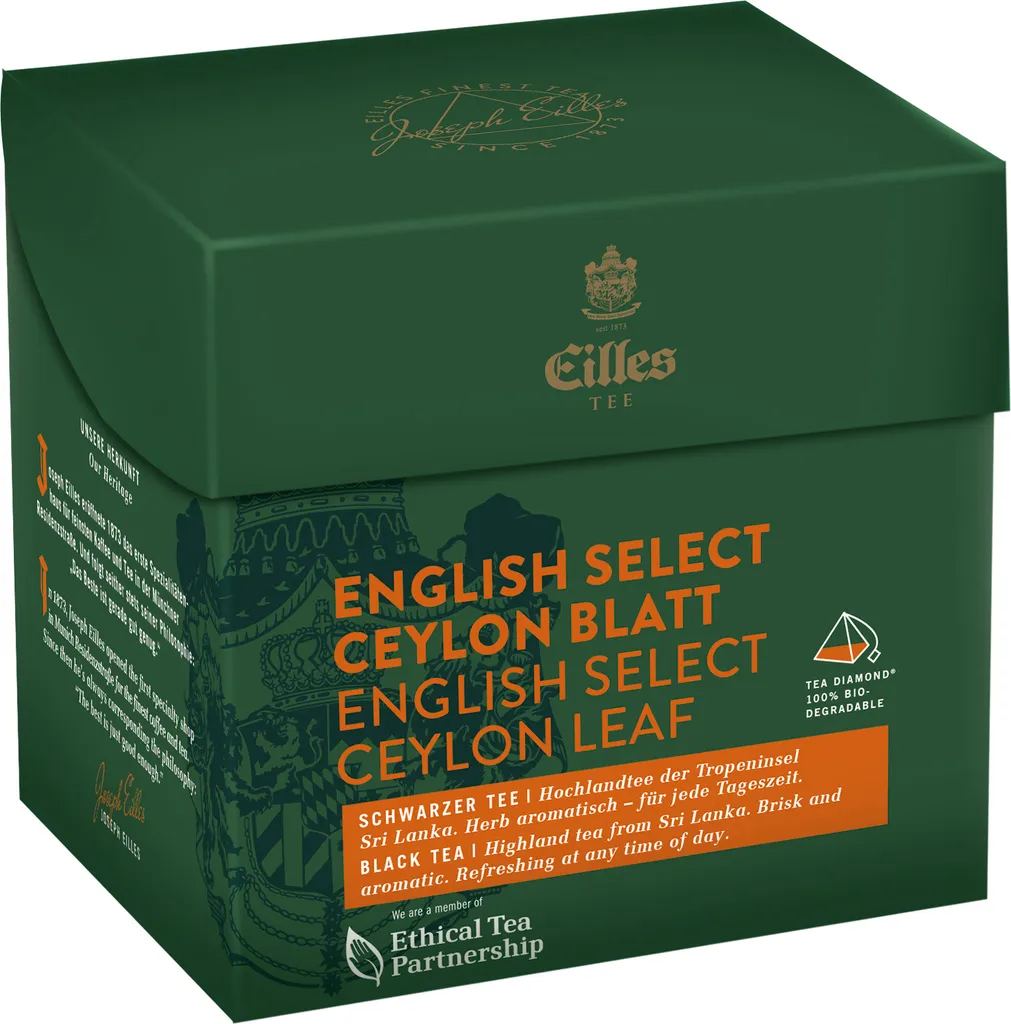 EILLES TEE Tea Diamond ENGLISH SELECT Ceylon Blatt im Pyramidenbeutel, 20er Box, 50 gm