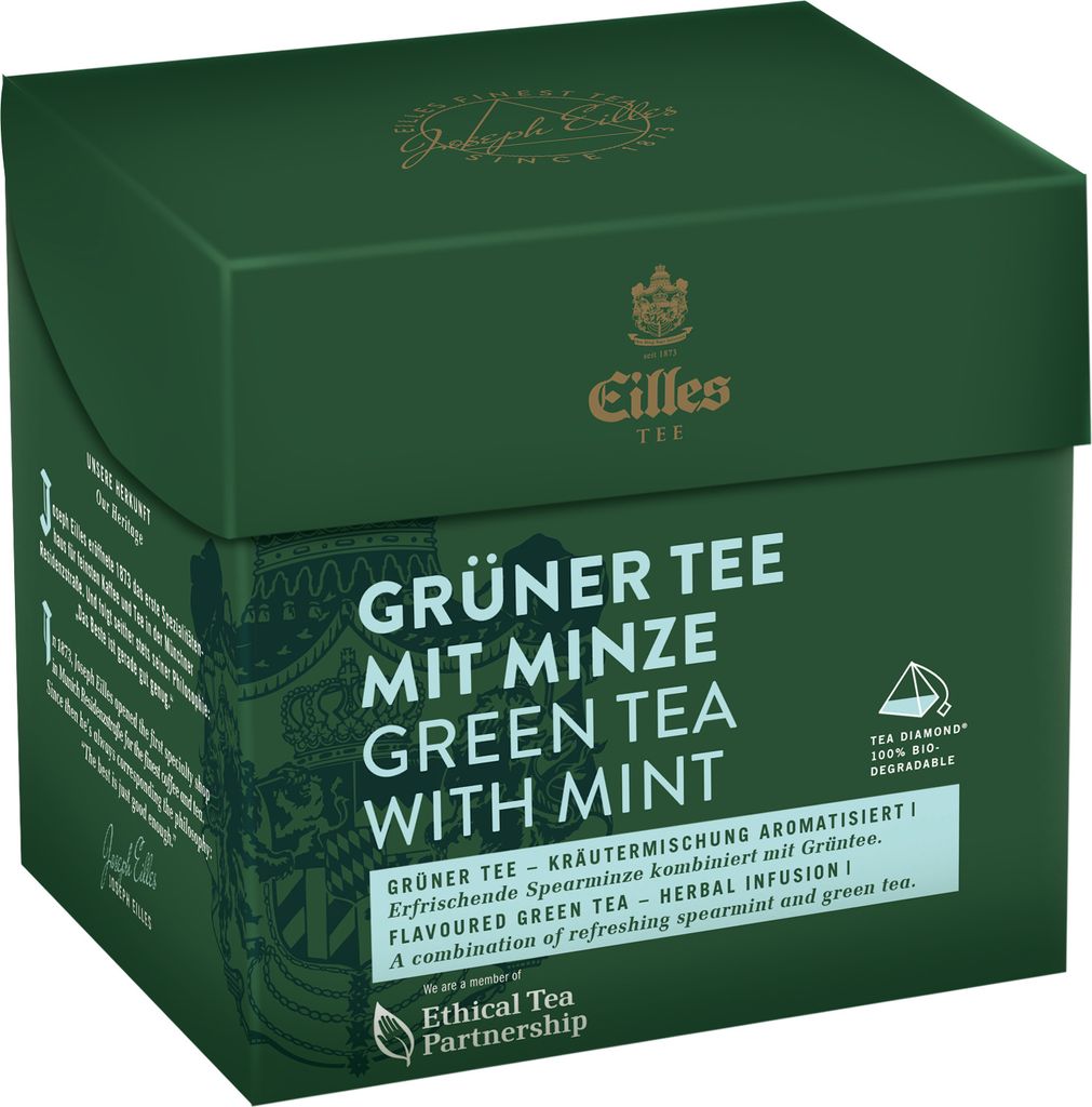 EILLES TEA Tea Diamond GREEN TEA WITH MINT in pyramid tea bags, box of 20, 50 gm