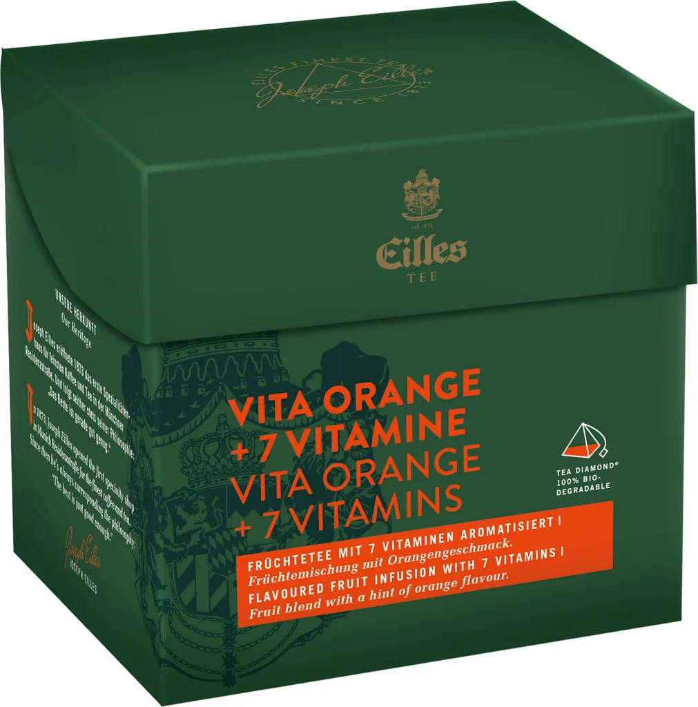 EILLES TEA Tea Diamond VITA ORANGE + 7 VITAMINS in pyramid tea bags, box of 20 80g