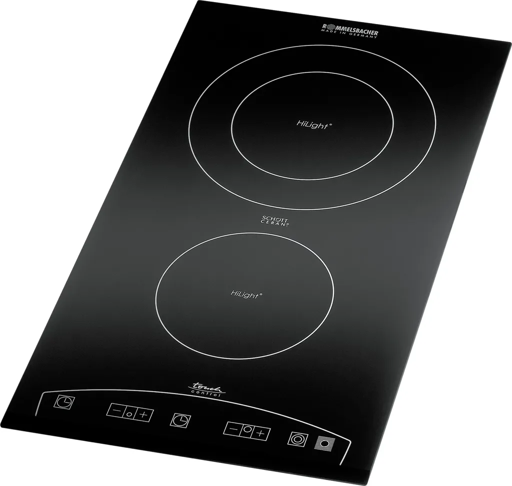 Rommelsbacher Built-in hob EBC 3477/TC Domino CERAN®, original SCHOTT CERAN® glass ceramic cooking surface, energy-saving HiLight® technology, 9 power levels, 99-minute timer, residual heat indicators, overheat protection, 2 cooking zones