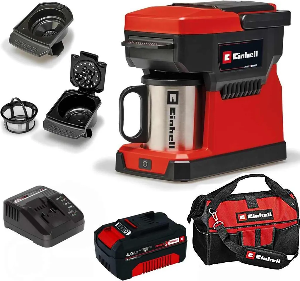 Einhell 18V cordless coffee machine TE-CF 18 Li- with battery 4.0, charger and bag,