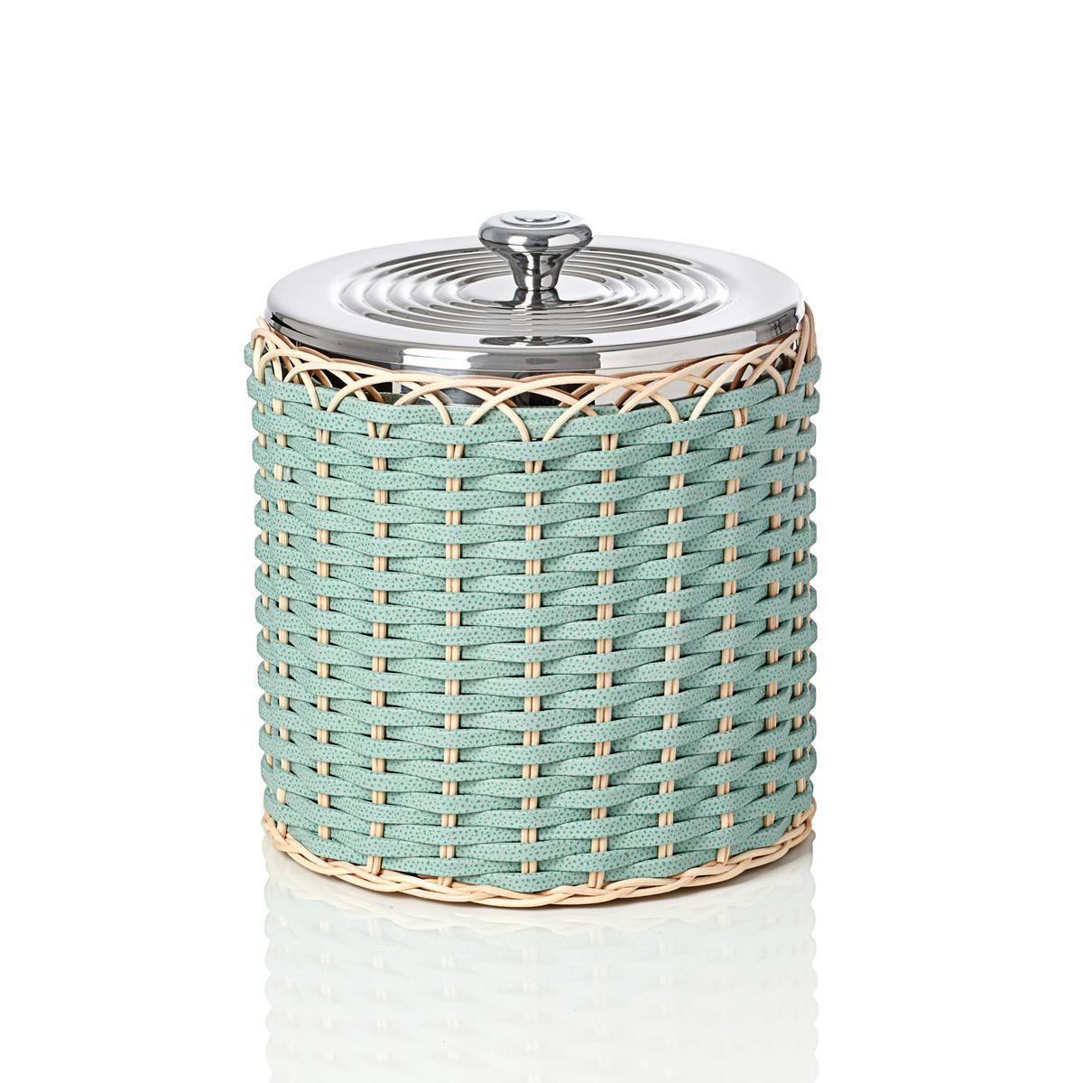 Menton ice container, leather & rattan, mint by Pigment