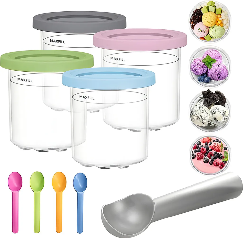 Welikera Ice cream container, sealed glass with lid, 500ml, 9*10.5*11cm, set of 4, recyclable