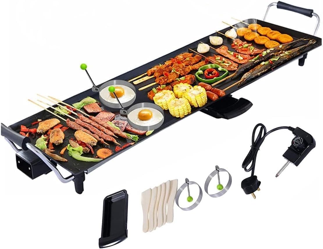 RELAX4LIFE Electric Grill Plate 1800 W, Electric Grill with Non-Stick Coating, 90 x 23 cm, Table Grill, 5-Level Adjustable Temperature, Includes 6 Small Wooden Scrapers & 2 Non-Stick Rings, BBQ &
