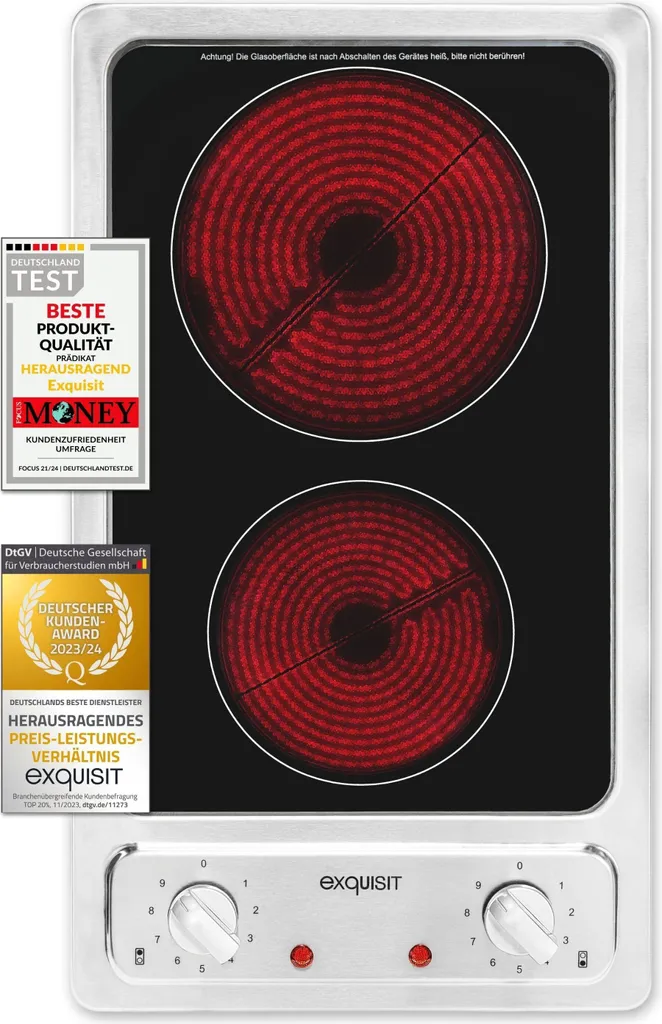 Exquisit EKC 301-2 RK Duo glass ceramic cooktop | top-mounted energy regulator