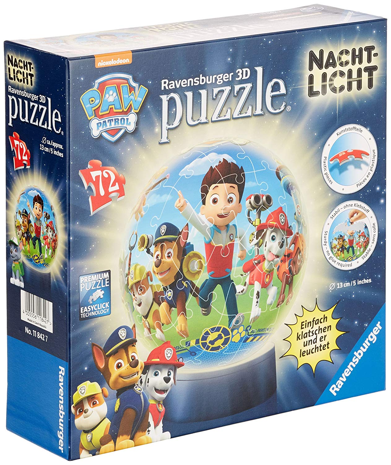 Ravensburger 11842 Paw Patrol Night Light – 72 Pieces Puzzleball