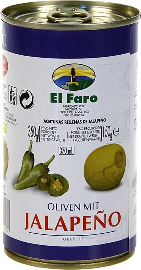 gustiamo El Faro | Green olives stuffed with jalapeño | Hot & Spicy | 350 g / 150 g drained weight 500g