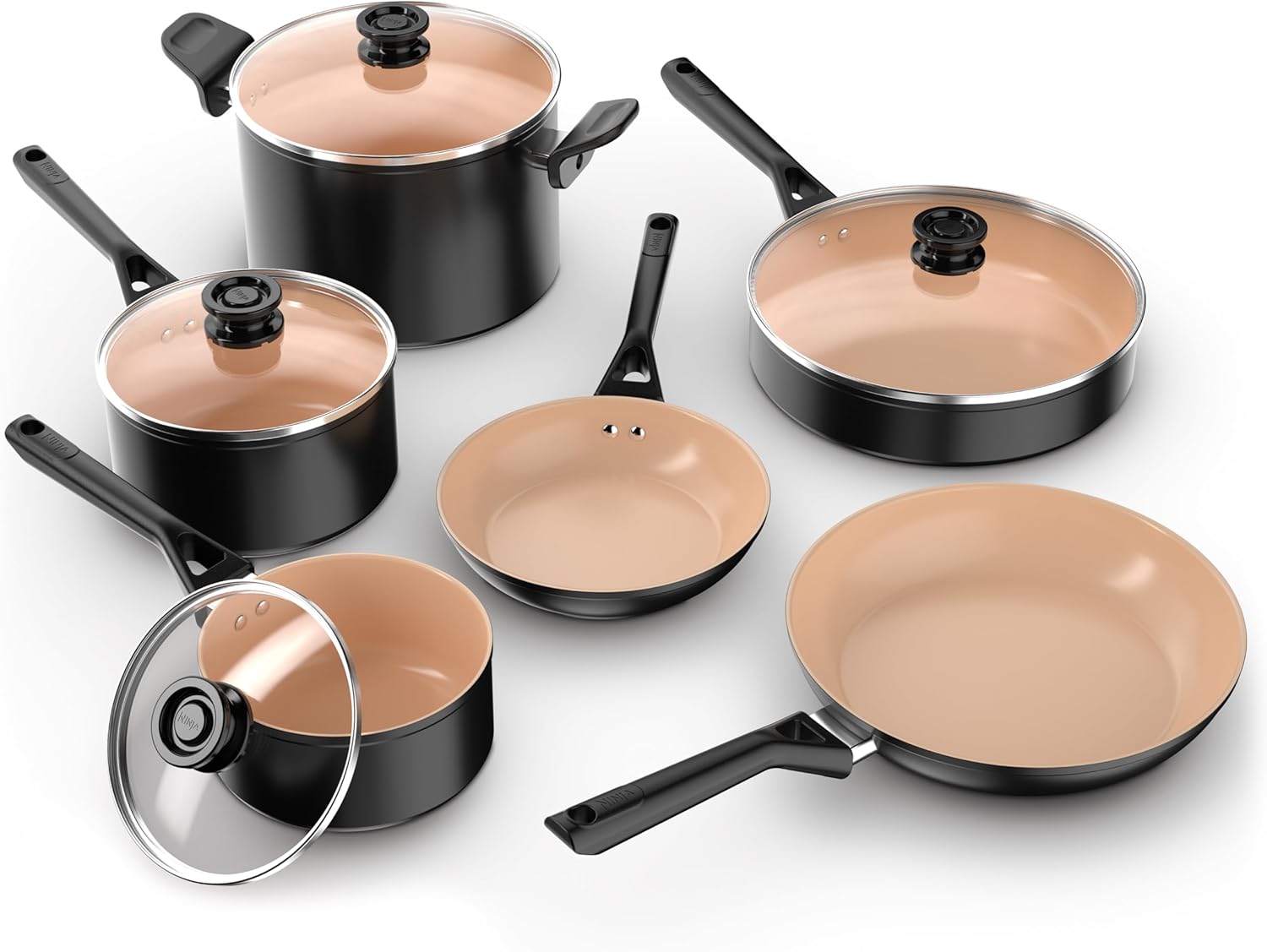 Ninja CK89010BF 10 Piece Non Stick Extended Life Ceramic Cookware Set 10 Piece PFOA Free Oven Safe to 350F Induction Safe