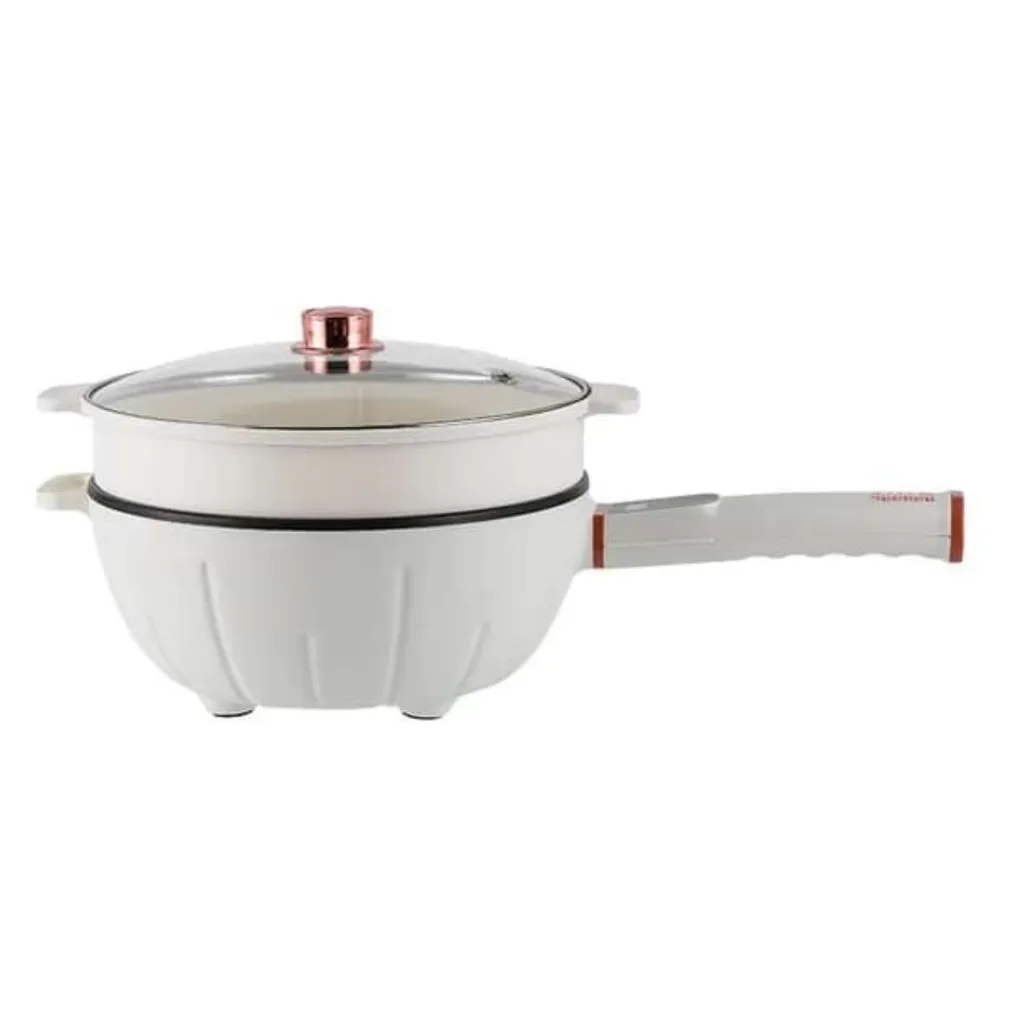Mormark Electric 3L 1350W Non-Stick Cooking Pan with Steaming Accessories and Glass Lid, Hot Pot for Camping - PANMAX