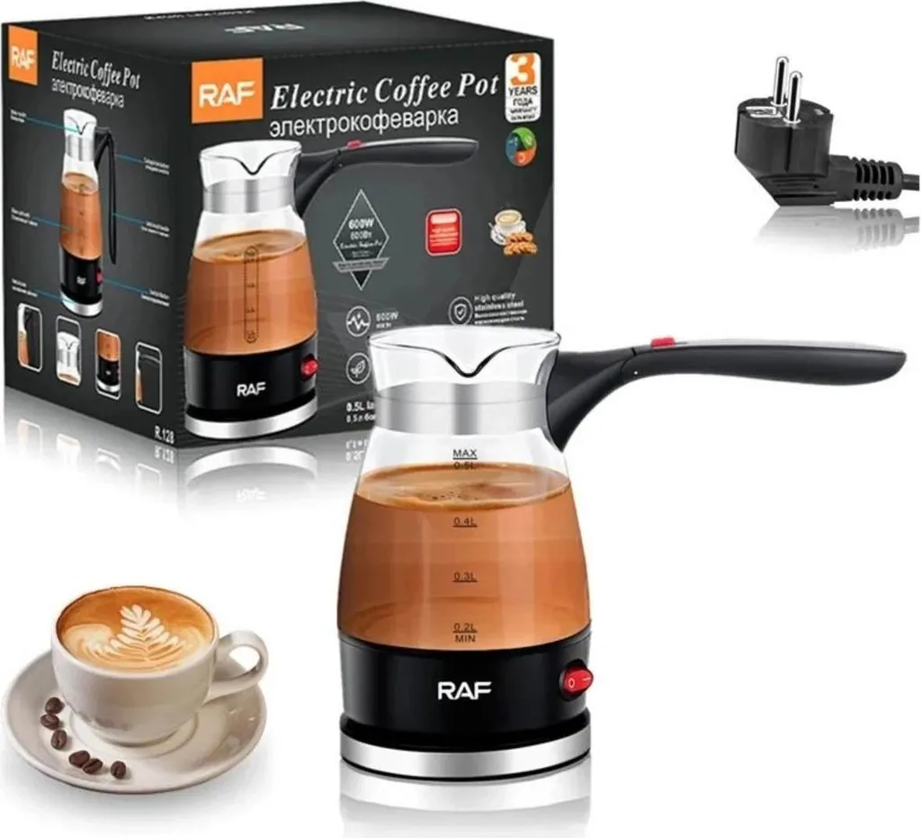 RAF Electric coffee pot – 600W, borosilicate glass, BPA-free, LED display, 500ml