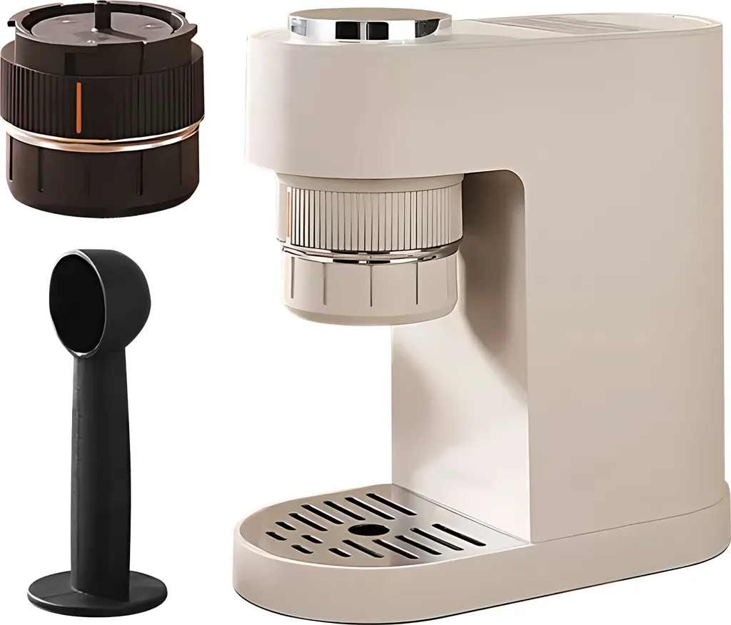 KKmoon Electric coffee machine with digital touchscreen, 12 bar, mini coffee machine with measuring spoon, 280 ml/9.5 oz water tank, cordless rechargeable espresso machine, works with NS capsules and ground coffee
