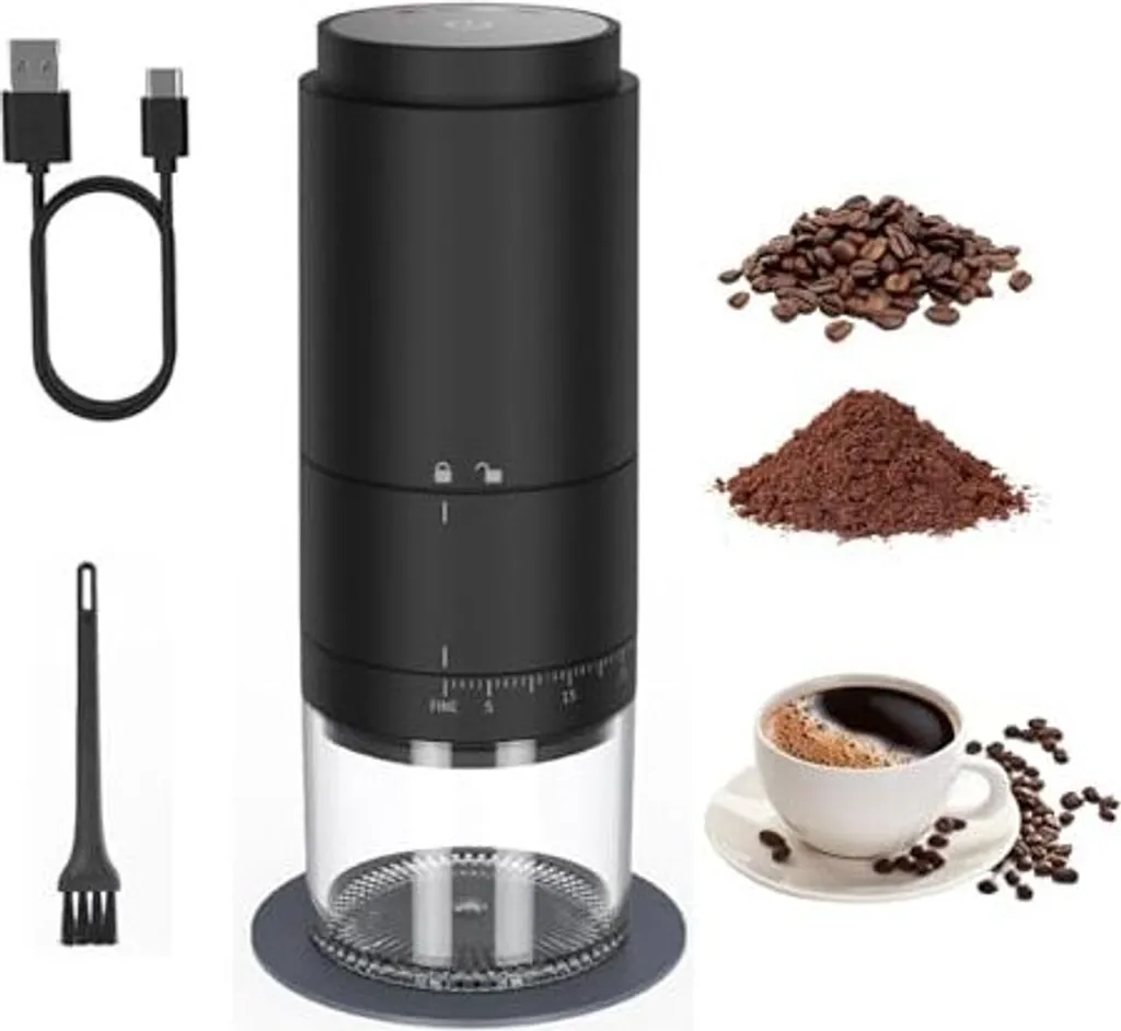 Ysislybin Electric coffee grinder, ceramic conical bean grinder, adjustable coarseness, rechargeable LED display, stainless steel grinders, for home, camping, and camping.