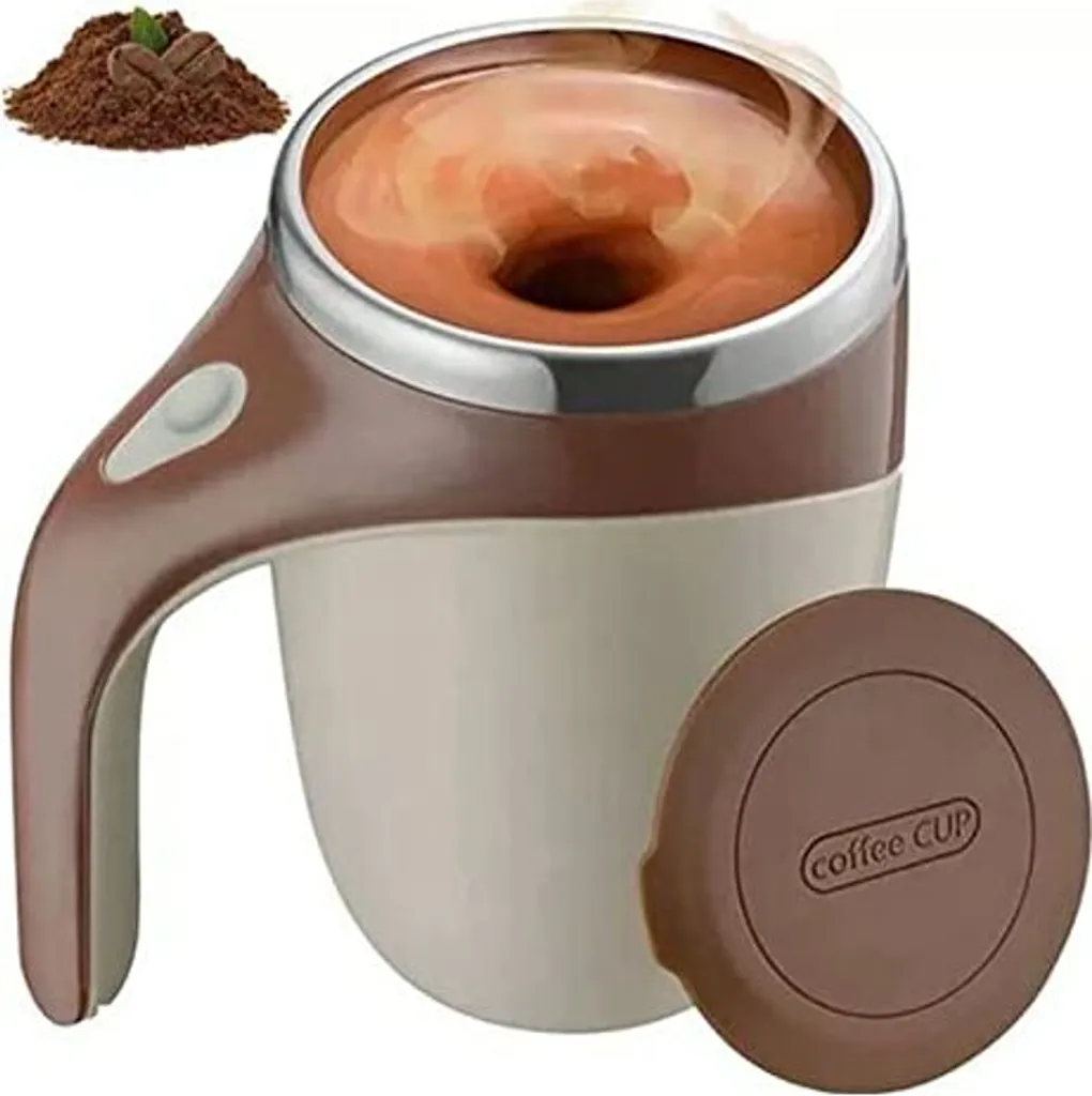 Zerodis Electric magnetic stirred coffee mug, stainless steel - mixing mug drive mug automatic milk cocoa, 380 ml (brown)