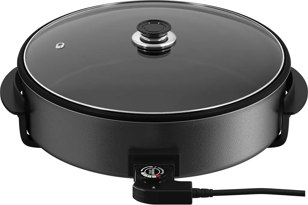 Homelux Scheffler electric frying pan, 30cm electric pizza pan with lid, multifunctional pan with non-stick coating, 5 adjustable temperatures, 5L, 1500W (EPP-30)