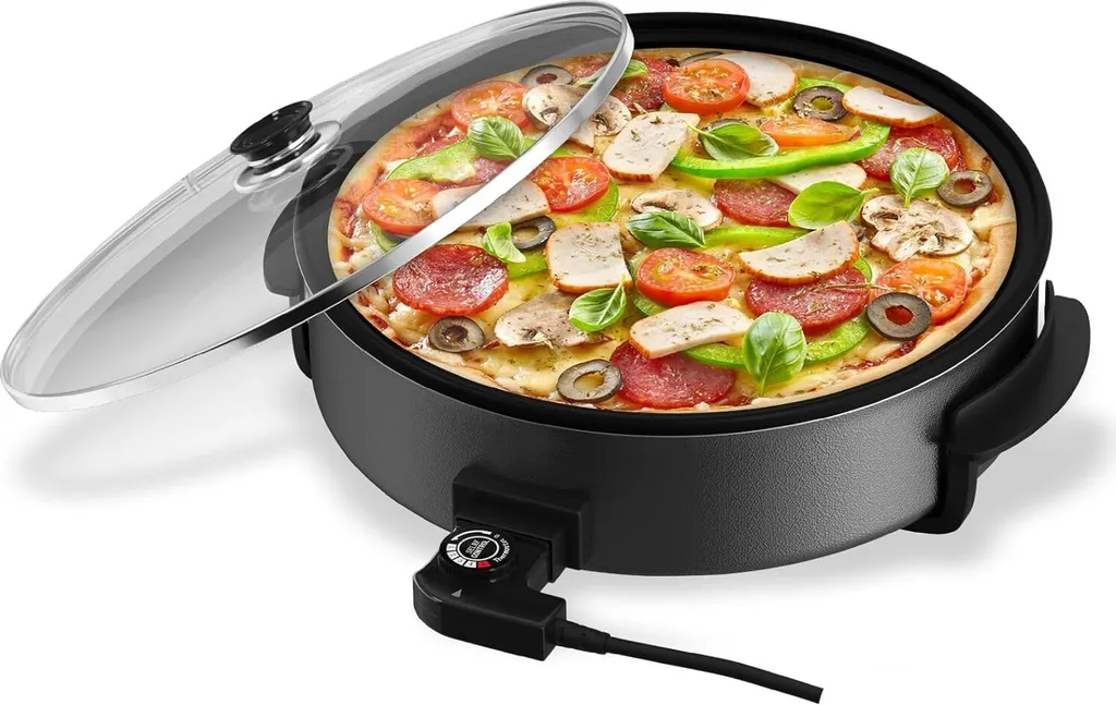 Homelux Scheffler electric frying pan, 40cm electric pizza pan with lid, multifunctional pan with non-stick coating, 5 adjustable temperatures, 8L, 1500W (EPP-40)