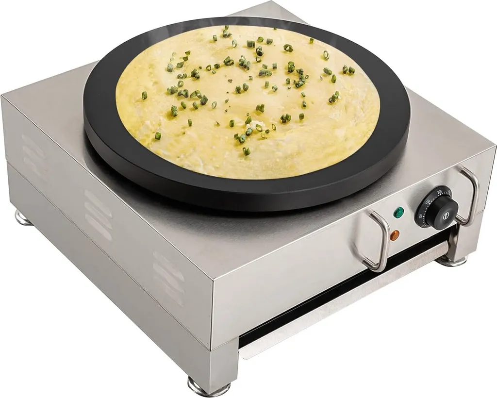 GreatDEshop2021 Electric pancake machine, crepe maker, non-stick pancake pan with wooden spreader