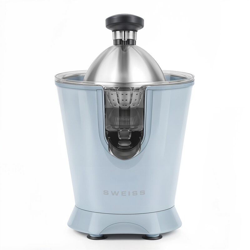 ZEST6 electric citrus juicer, drip-free spout, powerful articulated arm, 160 W, blue