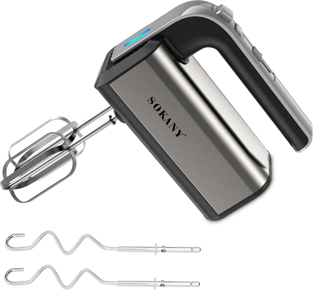 ROSNEK Electric hand mixer 800W stainless steel hand mixer hand mixer 5 speeds with 2 beaters and 2 dough hooks