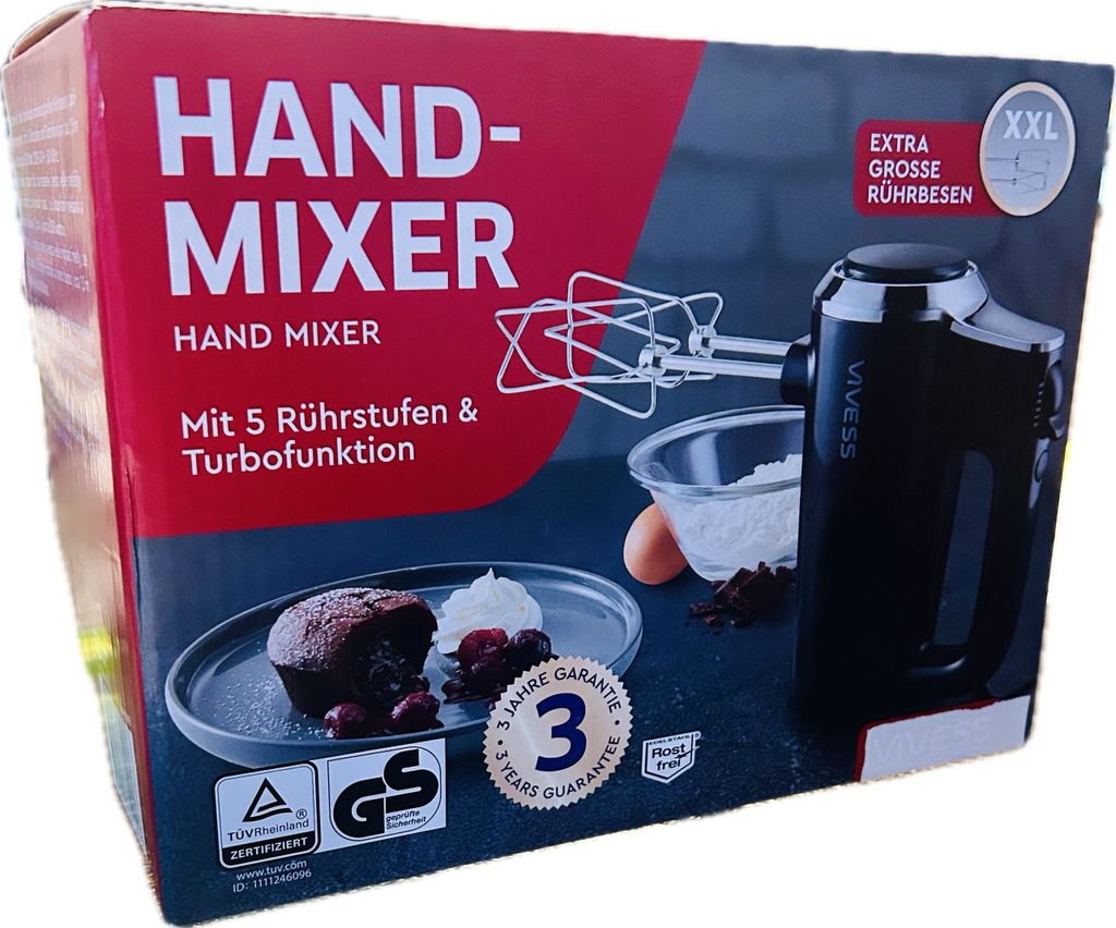 tts Electric hand mixer – 5 speeds and turbo function – includes 2 extra-large beaters and 2 dough hooks