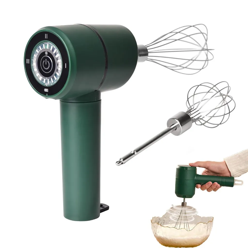 Slyrun Electric hand mixer, USB rechargeable cordless whisk, 3 precise speed settings, 20W motor, 2000mAh battery, for kitchen, baking & cooking (green)