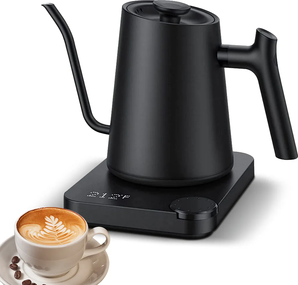 KKmoon Electric gooseneck kettle, 0.9 l, temperature control, stainless steel interior, fast heating, 1200 W, kettle for pouring coffee/brewing tea/boiling hot water, boil-dry protection