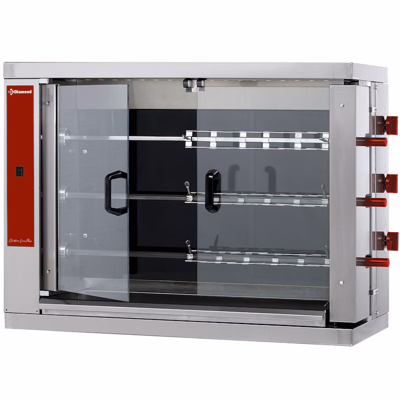 Electric chicken grill, 3 rows, for 18 chickens - 12.6 kW