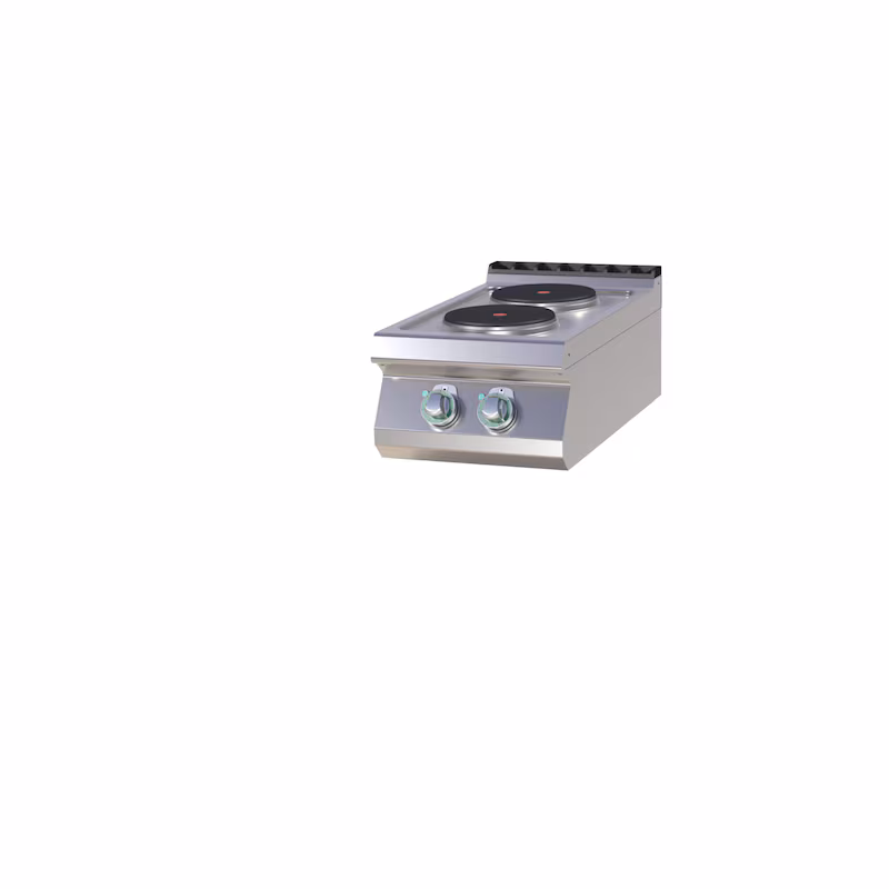 Electric hob, tabletop unit, stainless steel, 2 cooking zones, 5.2kW, 400x730x300mm, 50-400°C