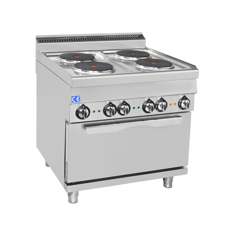 Electric stove with 4 round plates and oven 2x GN 2/1