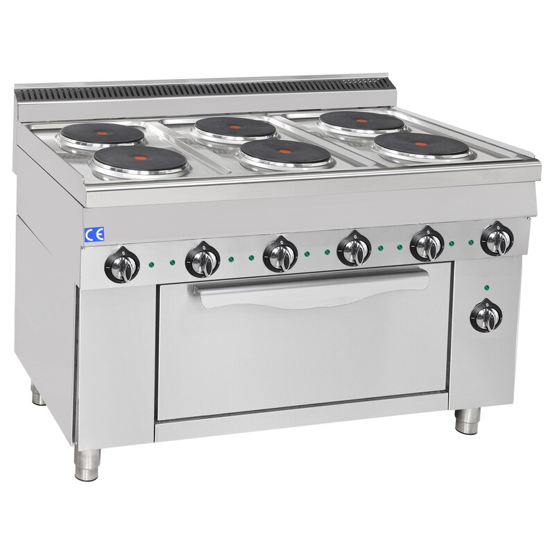 Electric stove with 6 round plates and oven 2x GN 2/1