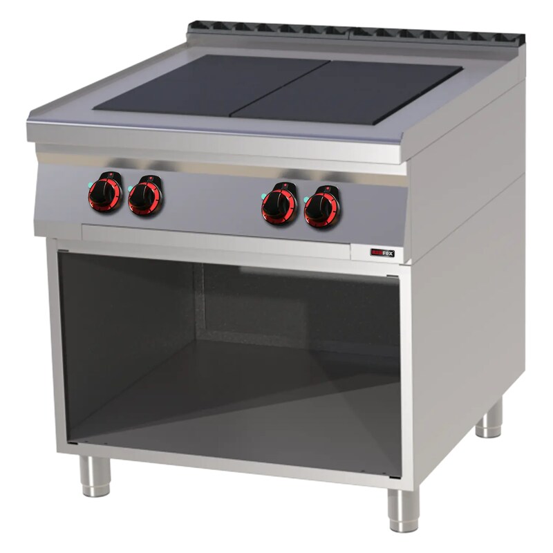 Electric range, freestanding unit with base, stainless steel solid cooktop plates, 12 kW, 800x900x900mm, 50-300°C
