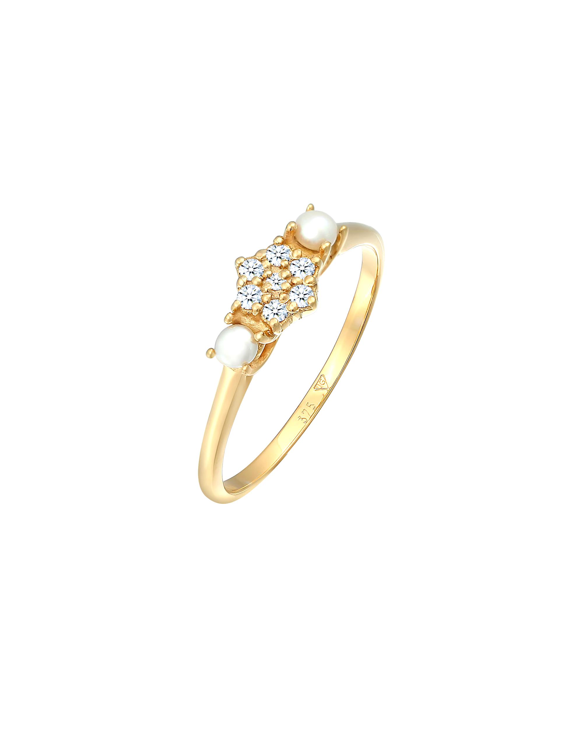 Elli DIAMONDS ring diamond (0.095 ct.) freshwater pearl 375 yellow gold