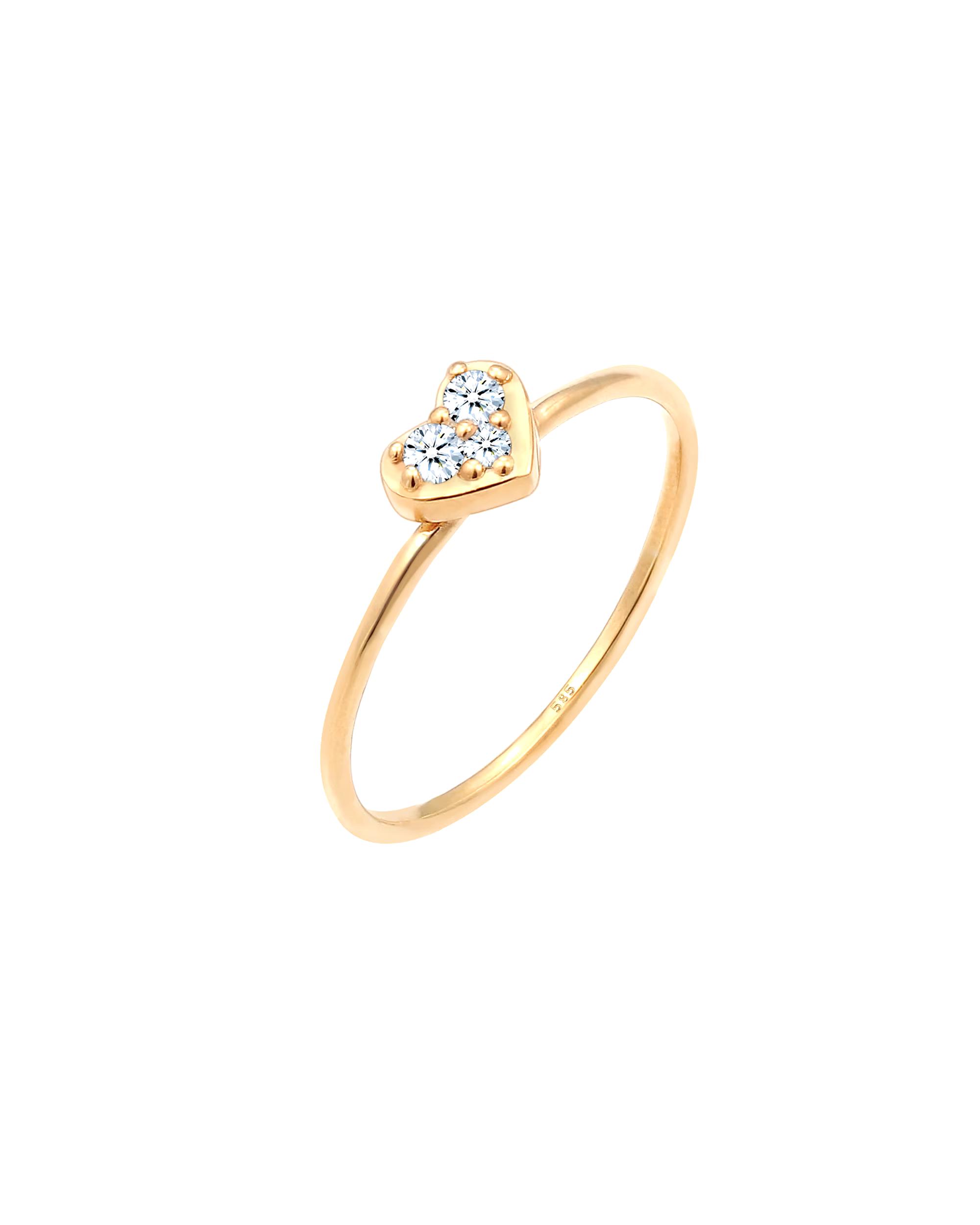 Elli DIAMONDS ring heart trio diamond (0.075 ct.) romantic 585 yellow gold