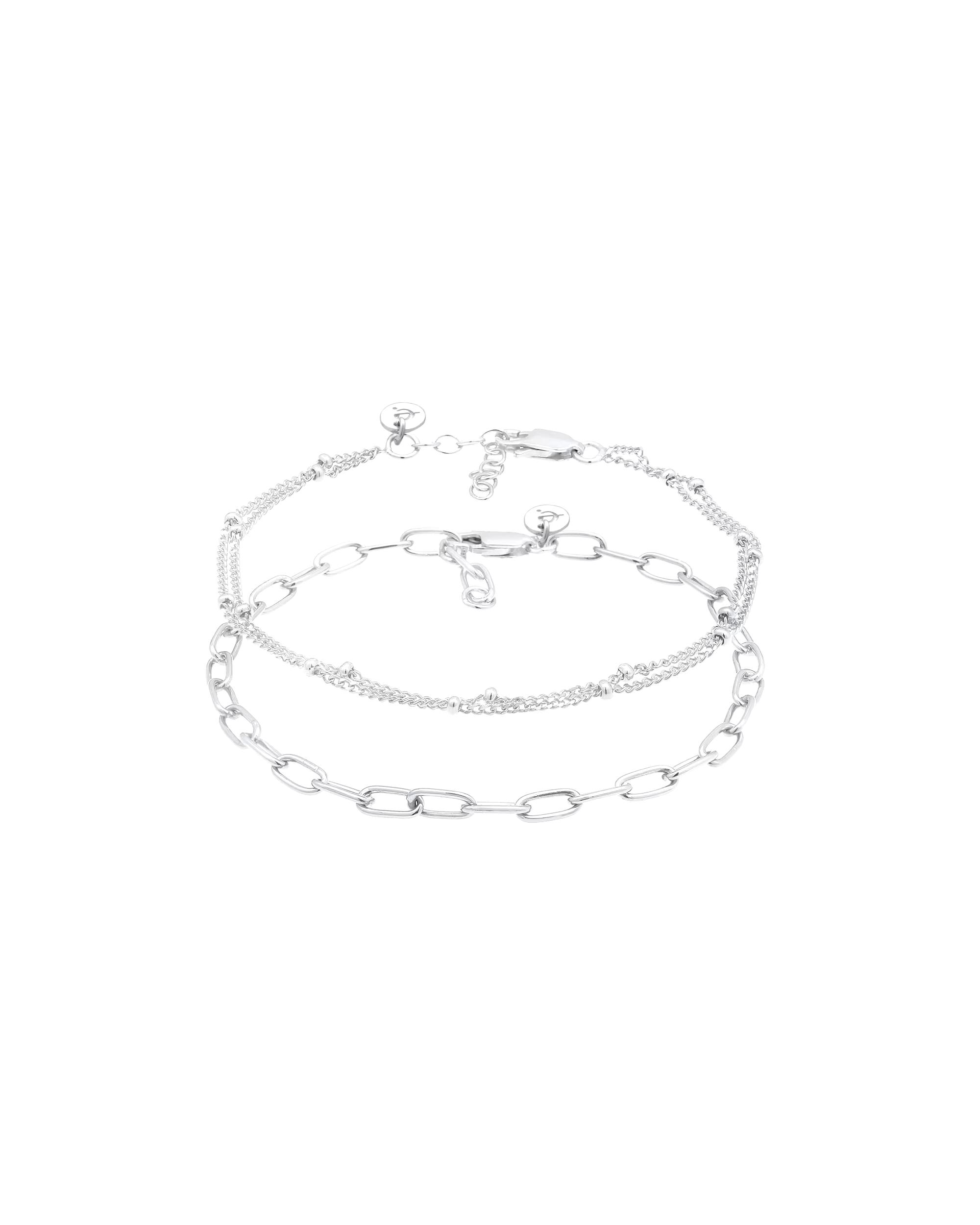 Elli PREMIUM bracelet set of 2 layer ball chain basic trend 925 silver