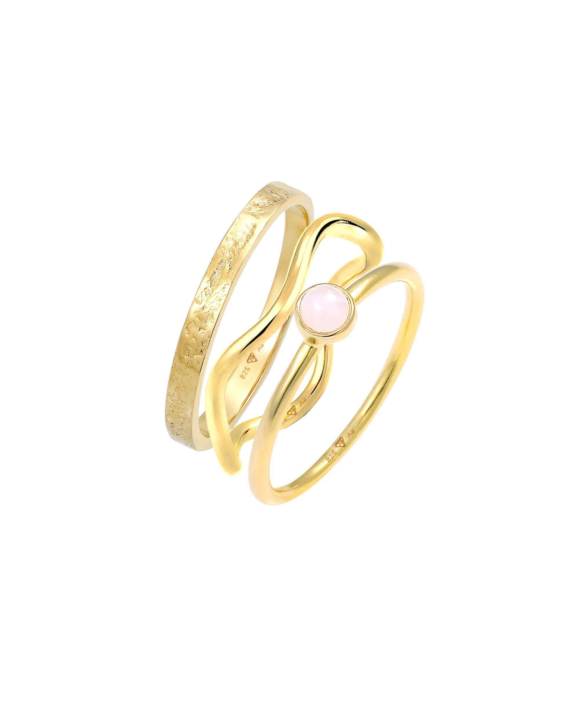 Elli PREMIUM ring Elli PREMIUM ring solitaire pink quartz set of 3 rings 925 silver