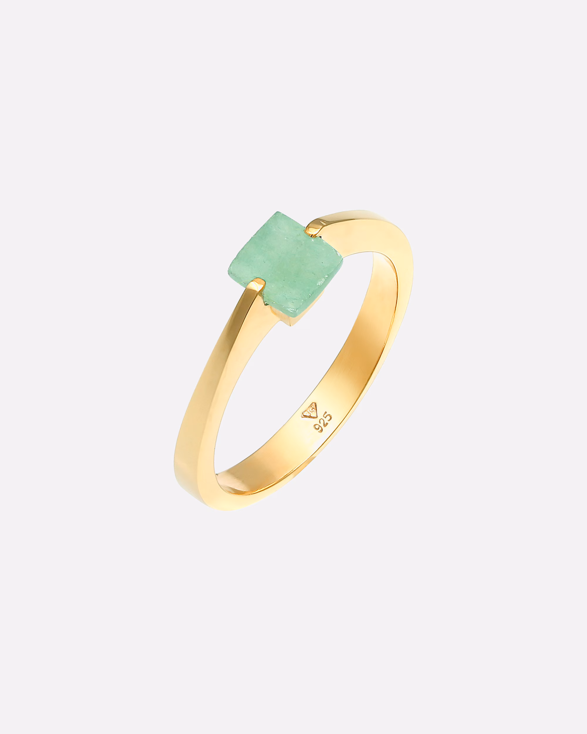 Elli PREMIUM ring jade green square classic 925 silver gold-plated