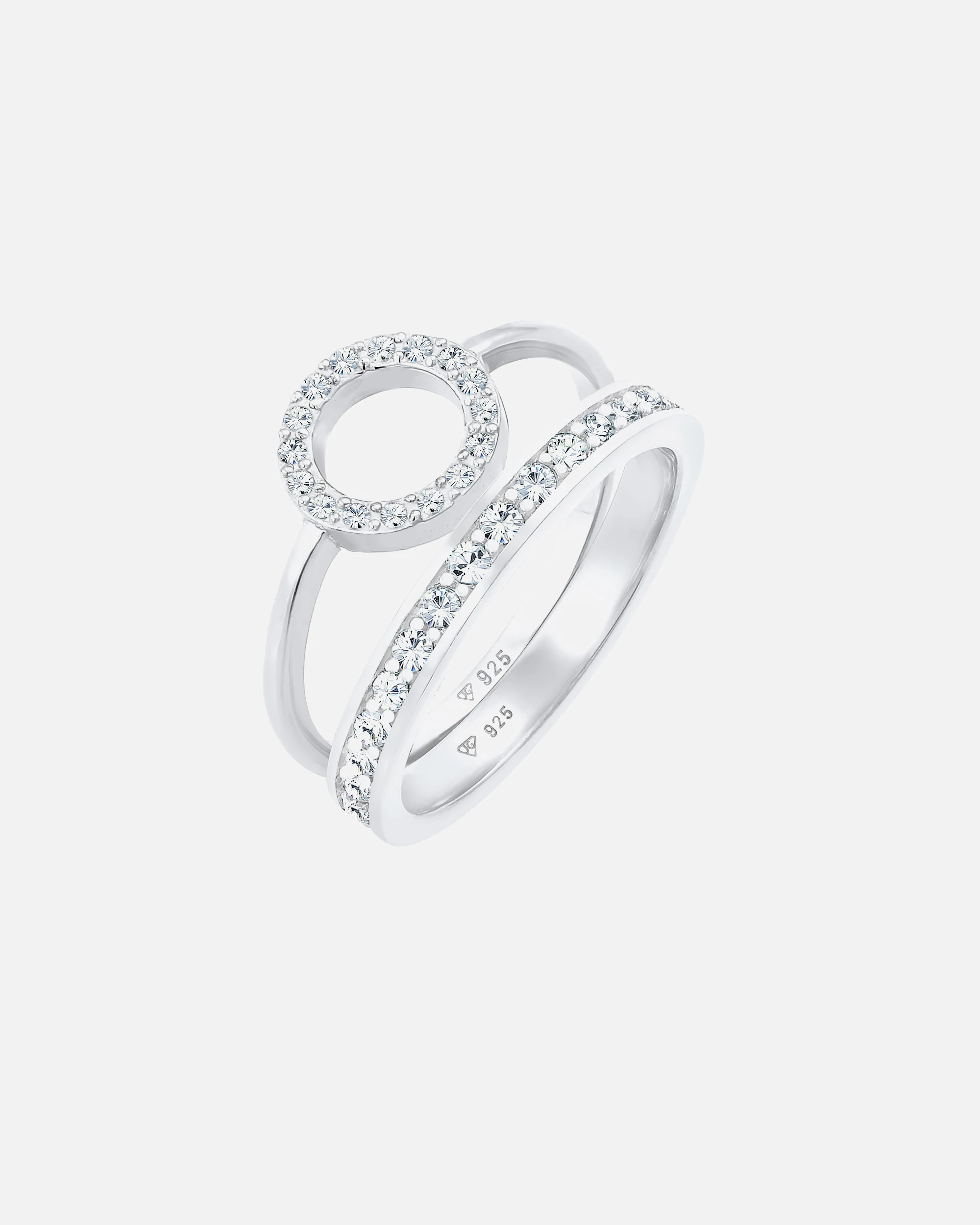 Elli PREMIUM Ring Memorie Circle Geo Crystals Set of 2 925 Silver